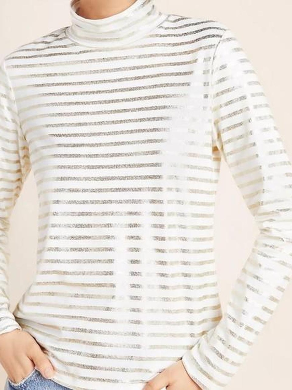 Anthropologie Cream and Gray Striped Turtleneck Sweater